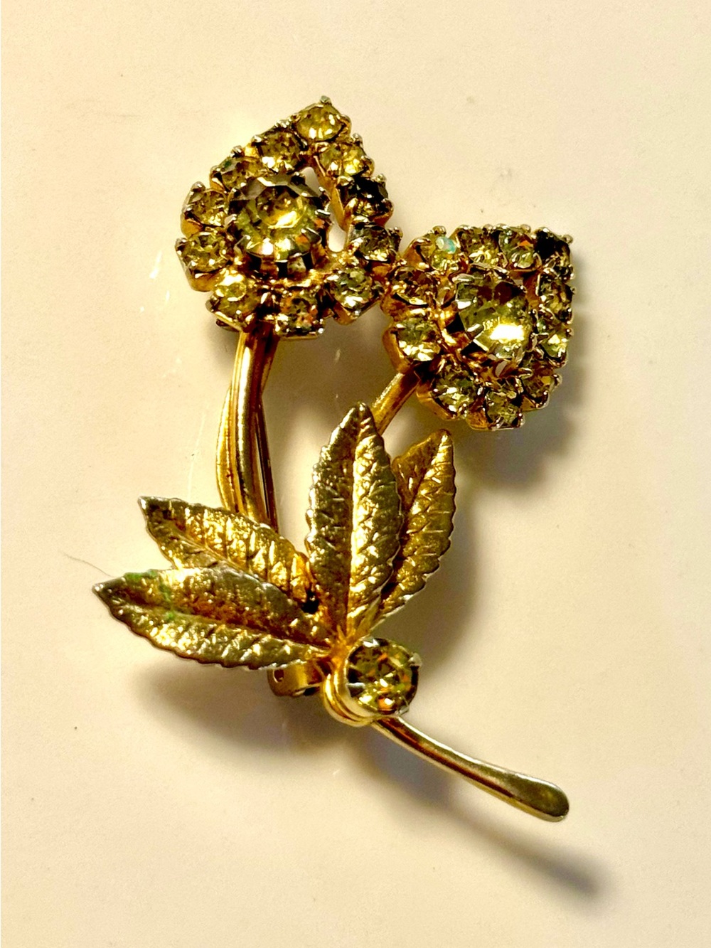 Vintage Rhinestone Double Flower Brooch